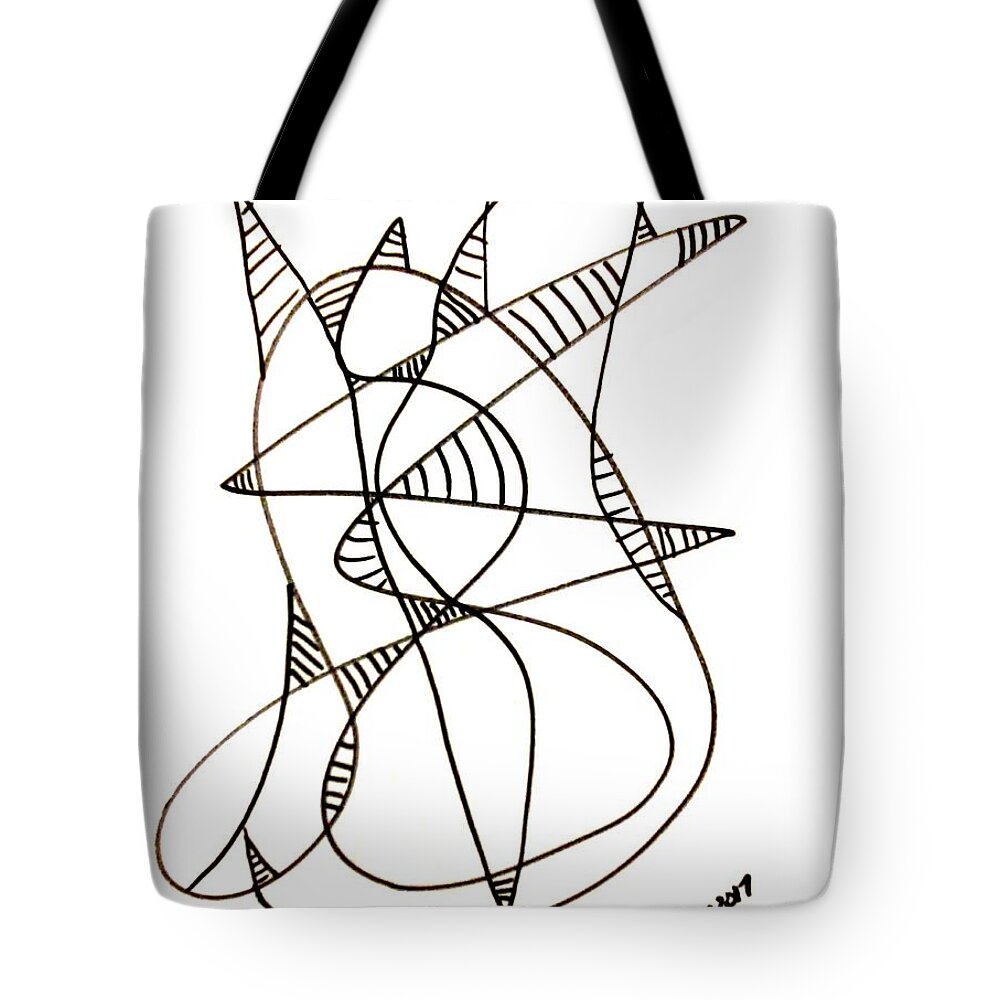 Abstract Tote Bag featuring the drawing Abstract Cat by Stacy C Bottoms