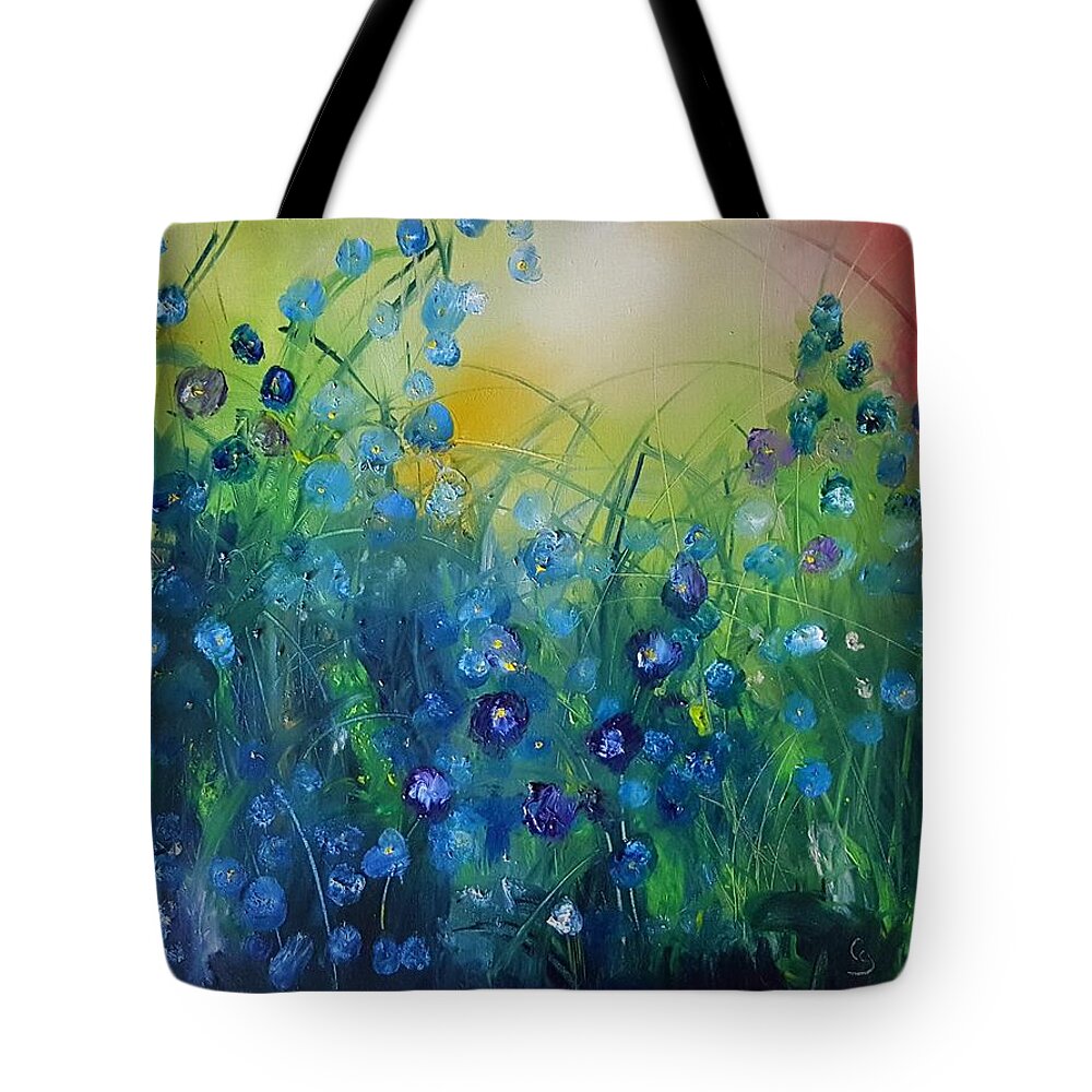 Abstract Flowers Tote Bag featuring the painting Abstract Flax      31 by Cheryl Nancy Ann Gordon