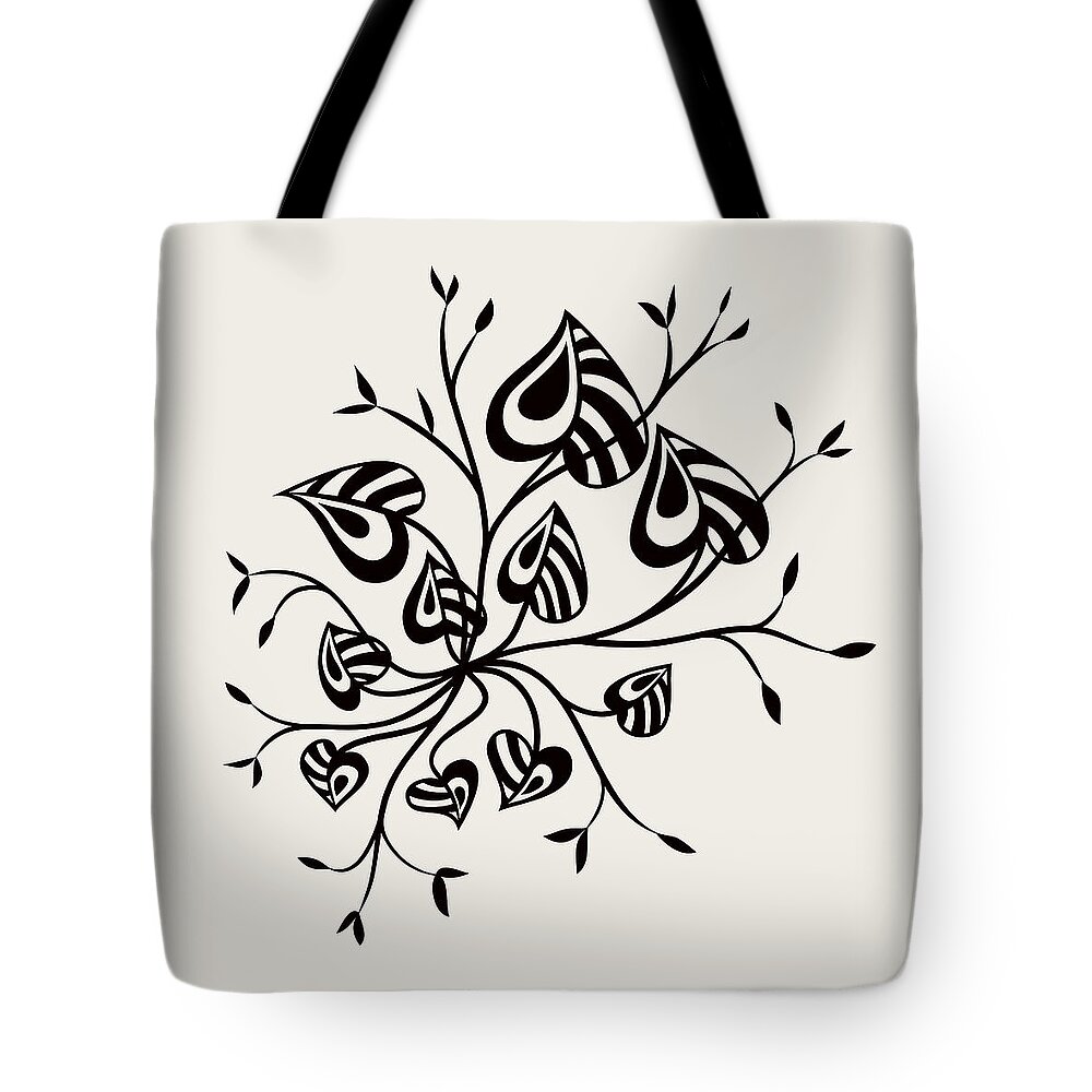 Botanical Tote Bag featuring the digital art Abstract Floral With Pointy Leaves In Black And White by Boriana Giormova