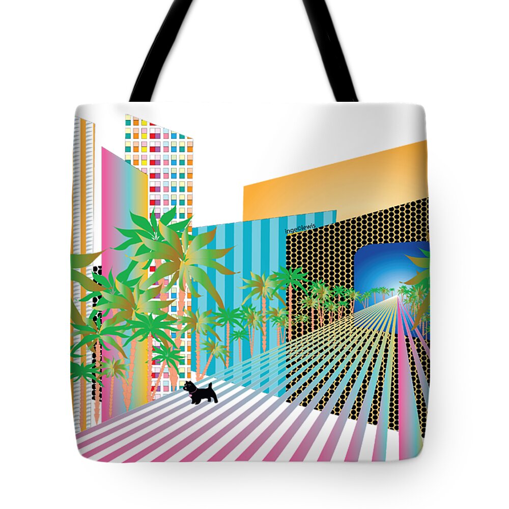 City Tote Bag featuring the digital art Futuristic Urban City in Color by Inge Lewis