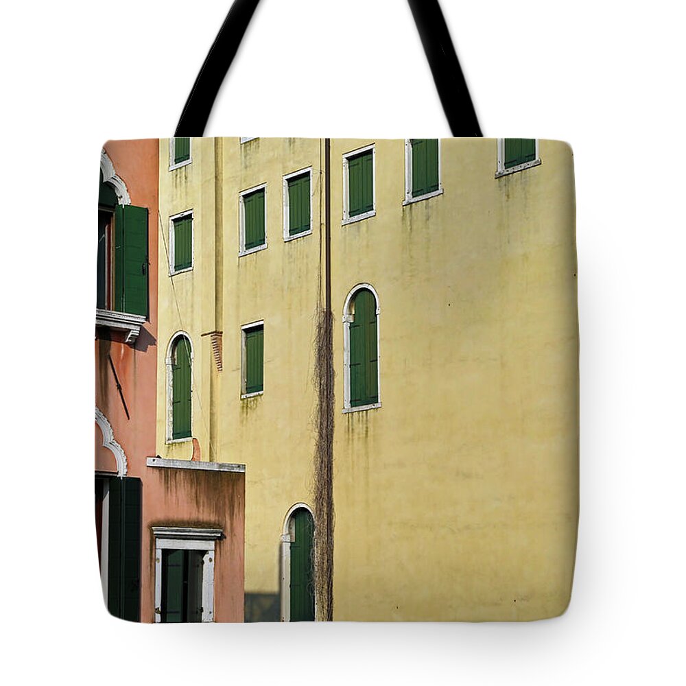 Abstract Tote Bag featuring the photograph Abstract Geometric Venetian Buildings in Yellow and Peach by Brooke T Ryan