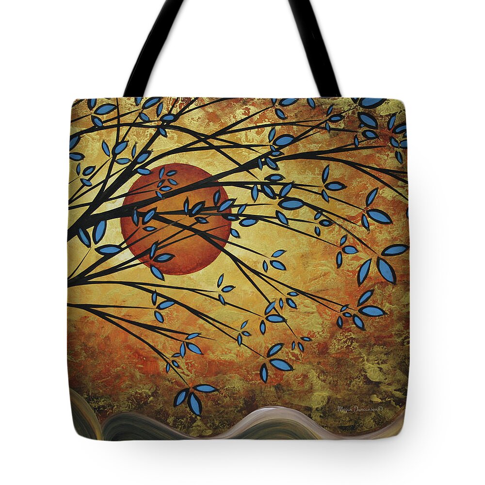 Abstract Tote Bag featuring the painting Abstract Golden Landscape Art Original Painting Peaceful Awakening I Diptych Set by Megan Duncanson by Megan Aroon