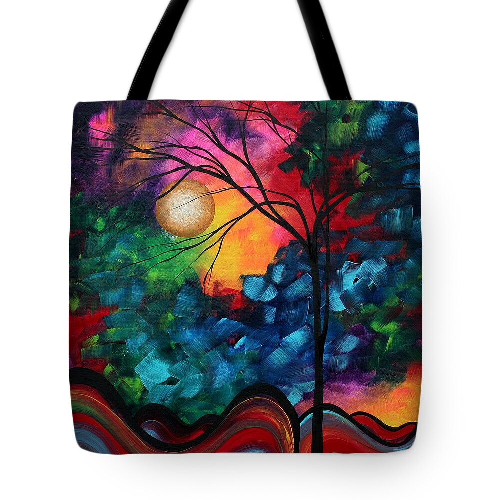 Abstract Tote Bag featuring the painting Abstract Landscape Bold Colorful Painting by Megan Aroon
