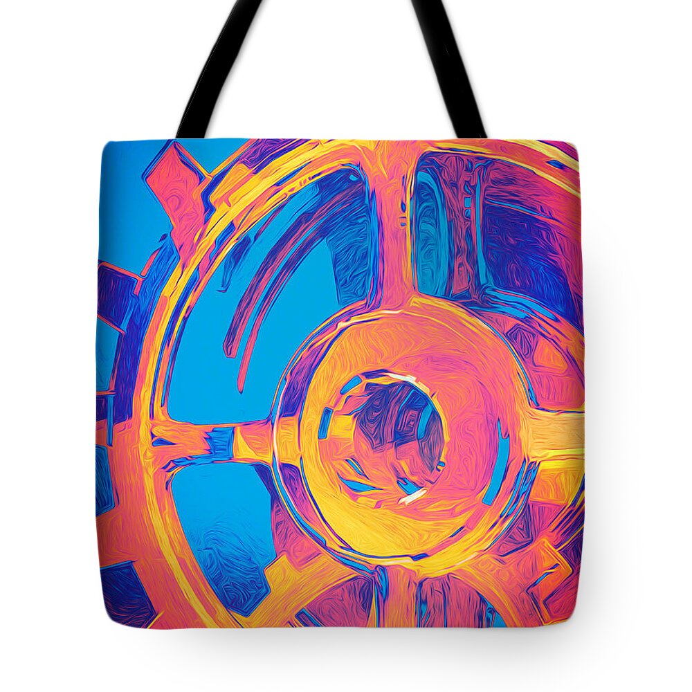 Surreal Tote Bag featuring the digital art Abstract Macro Gears by Phil Perkins