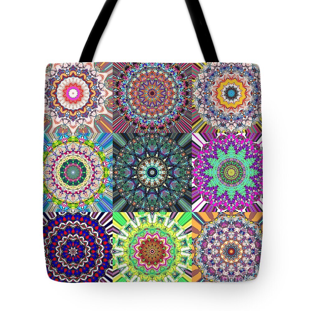 Mandala Tote Bag featuring the digital art Abstract Mandala Collage by Phil Perkins