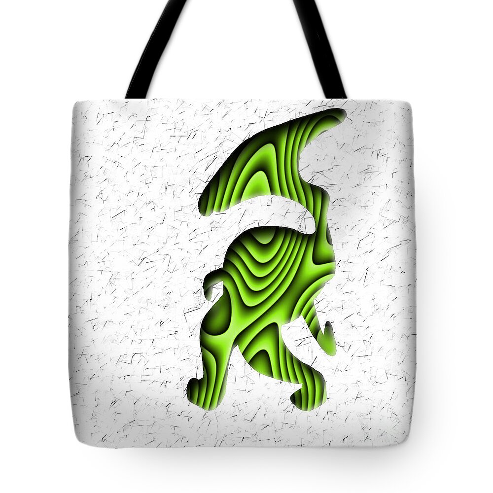 Monster Tote Bag featuring the digital art Abstract Monster Cut-out Series - Green Stroll by Uncle J's Monsters