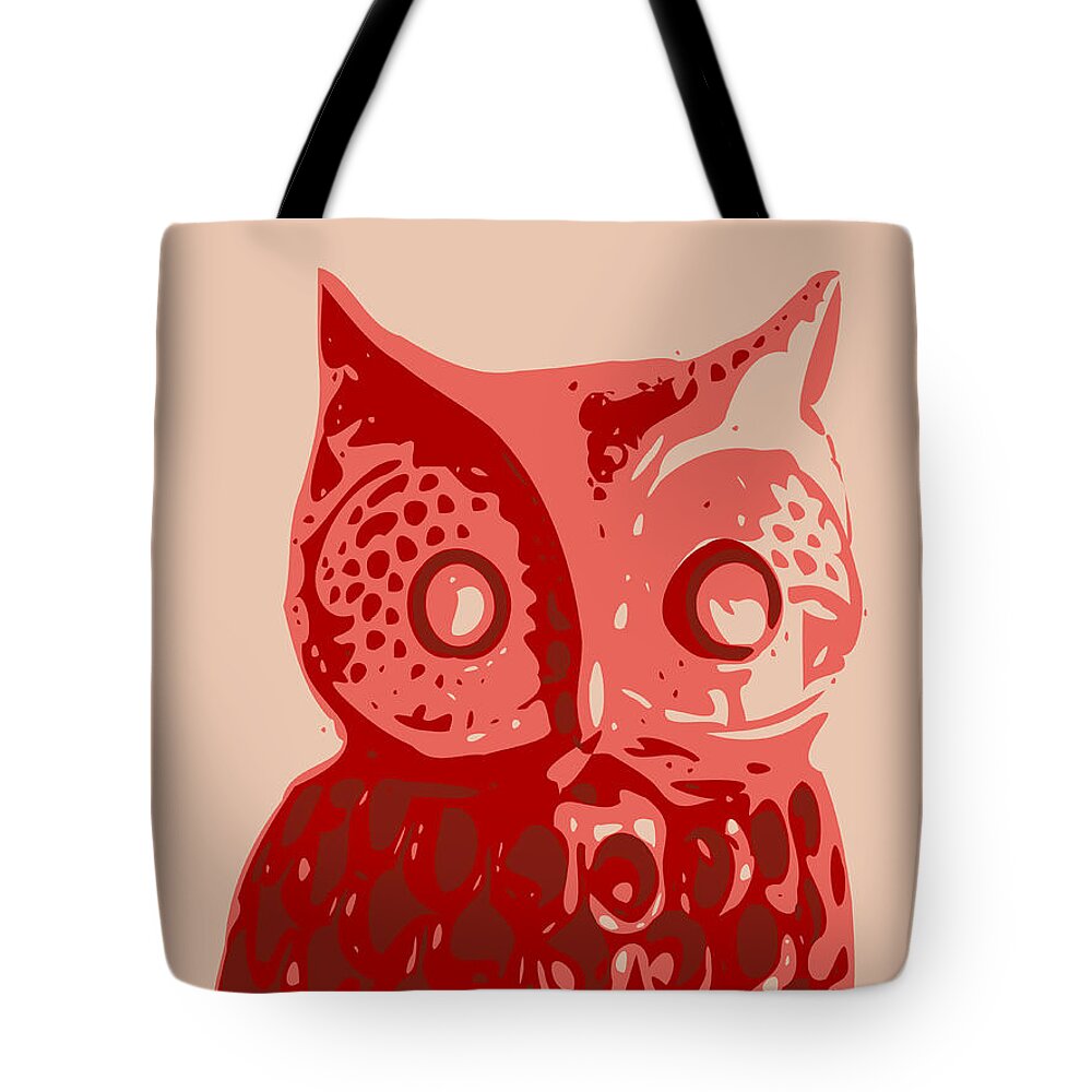 Animal Tote Bag featuring the digital art Abstract Owl Contours Red by Keshava Shukla