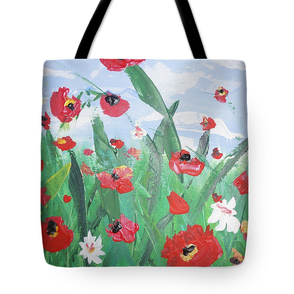 Abstract Poppies No 2 By Adam Asar Tote Bag featuring the painting Abstract poppies No 2 by Celestial Images