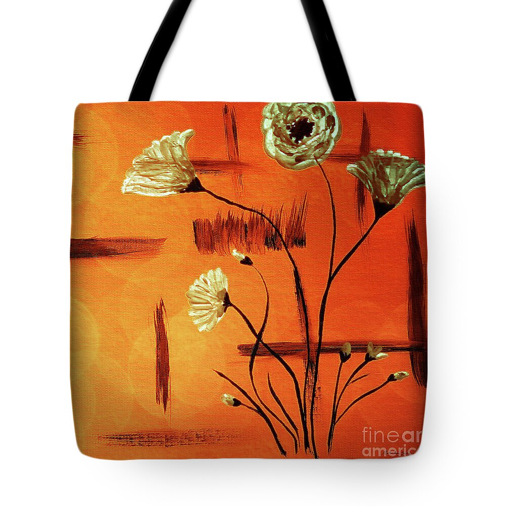 Abstract Tote Bag featuring the painting Abstract Poppies Series E42016 by Mas Art Studio