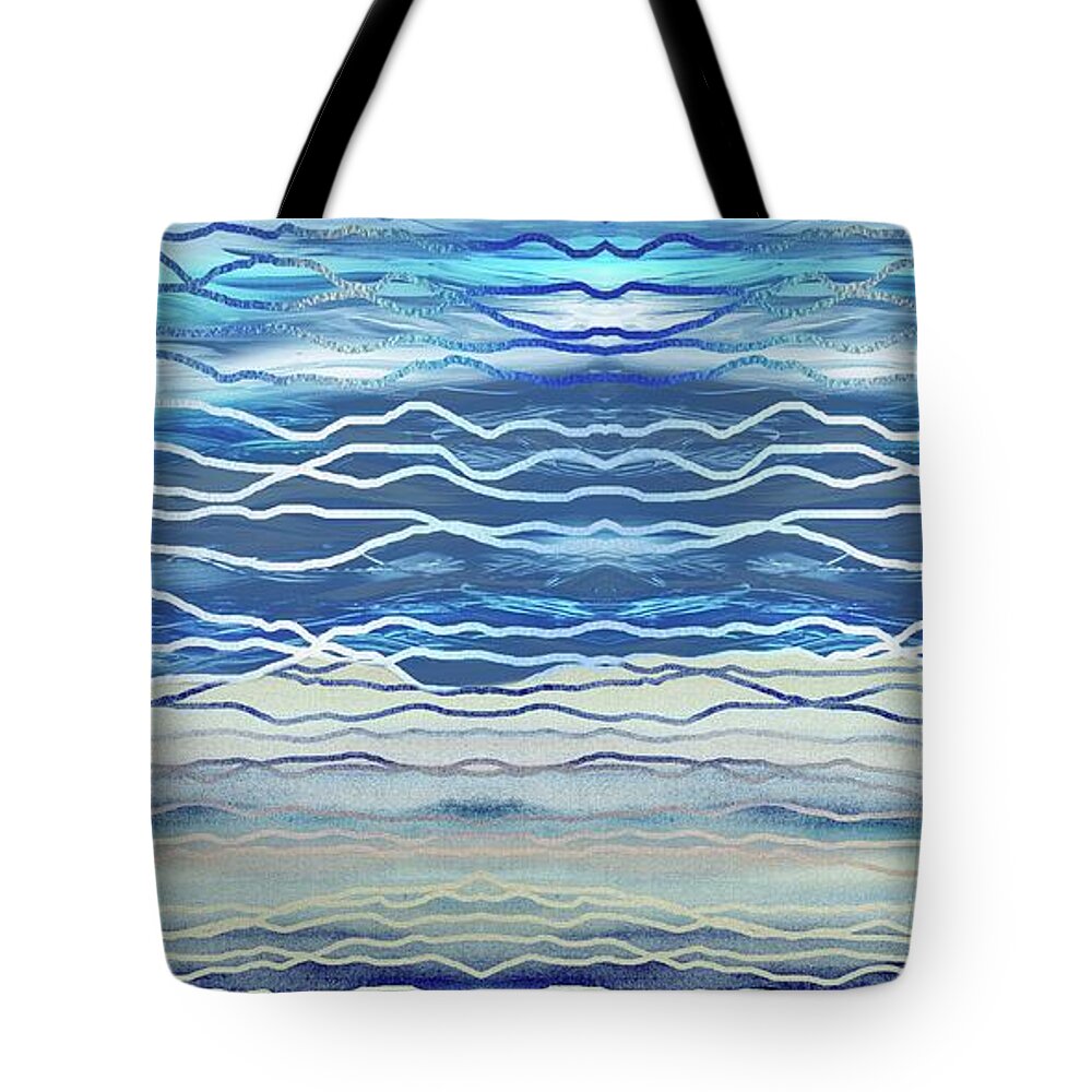 Turquoise Blue Tote Bag featuring the painting Abstract Seascape Beach House Interior Decor III by Irina Sztukowski