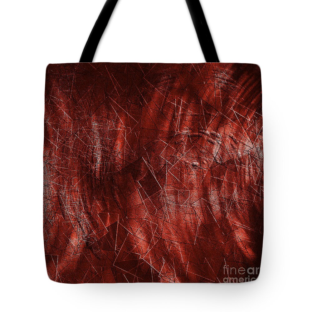 Abstract Tote Bag featuring the digital art Deep Orange Squares and Ripples - Abstract Tiles No. 16.0105 by Jason Freedman