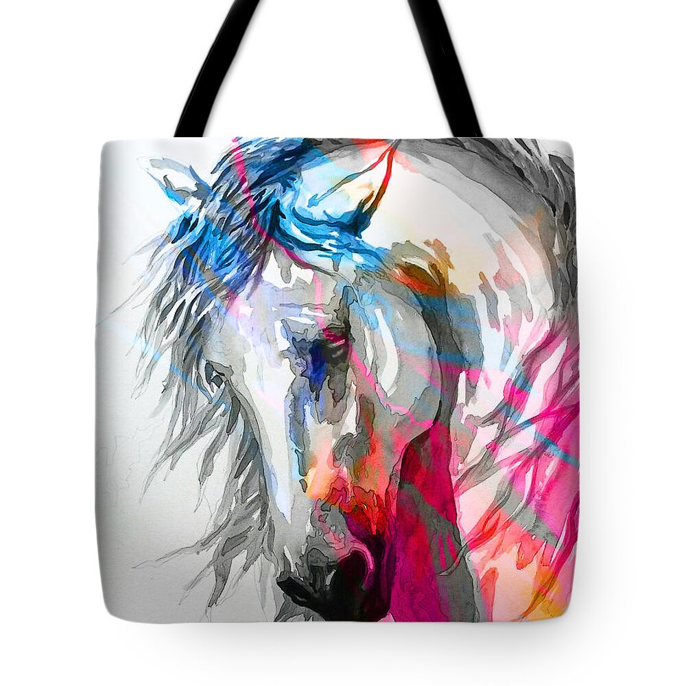 Cavallo Tote Bag featuring the digital art A R G E N T O by J U A N - O A X A C A
