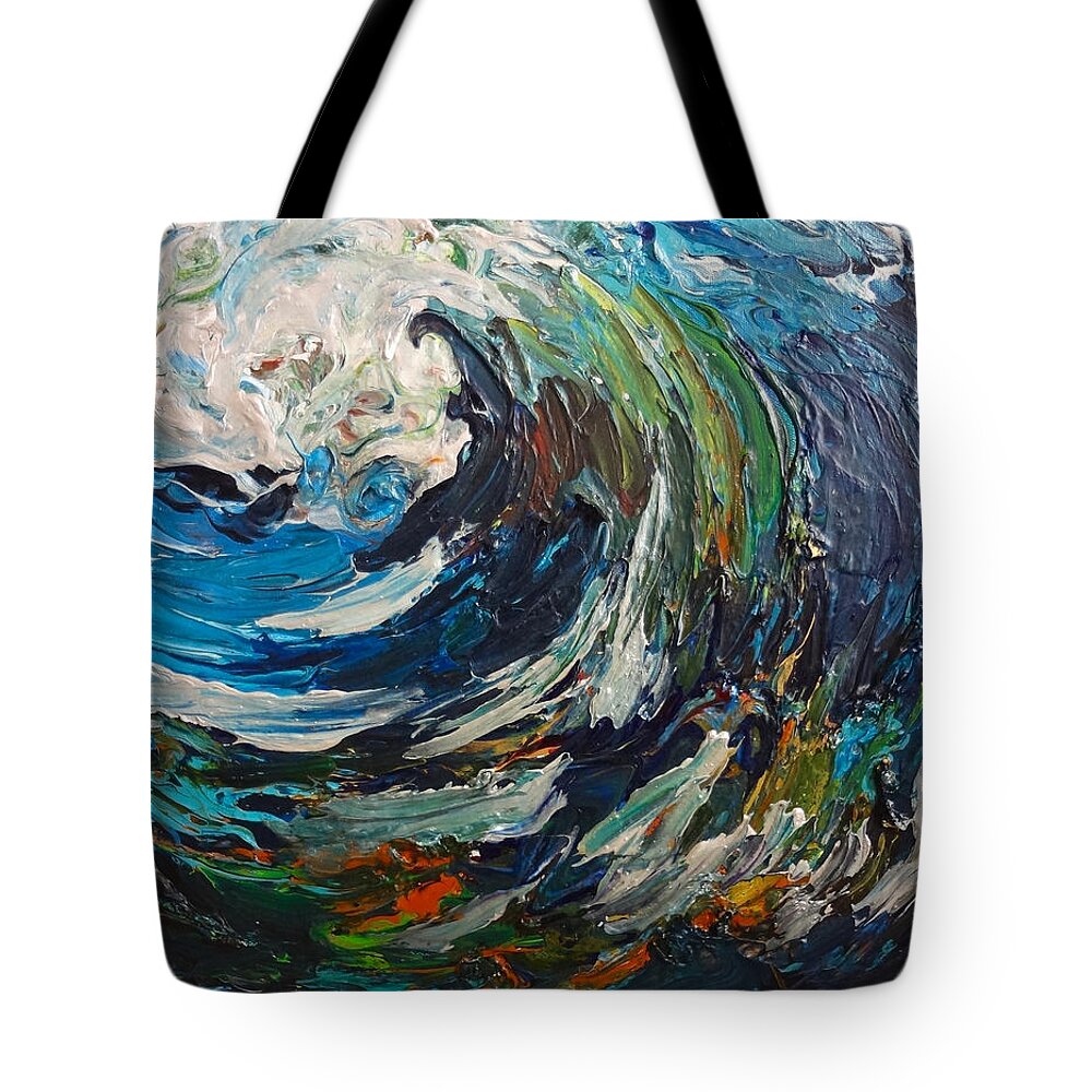 Abstract Tote Bag featuring the painting Abstract Wild Wave by Michelle Pier