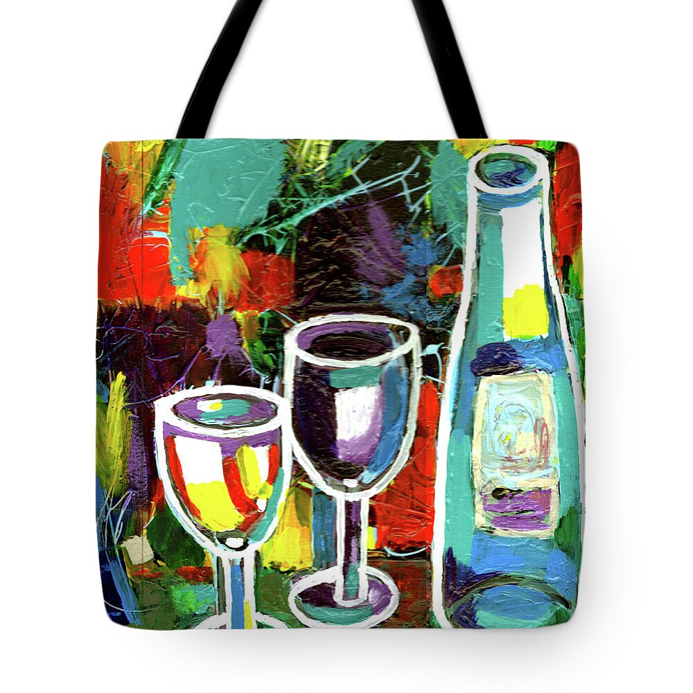 Wine Tote Bag featuring the painting Abstract Wine Lovers by Genevieve Esson