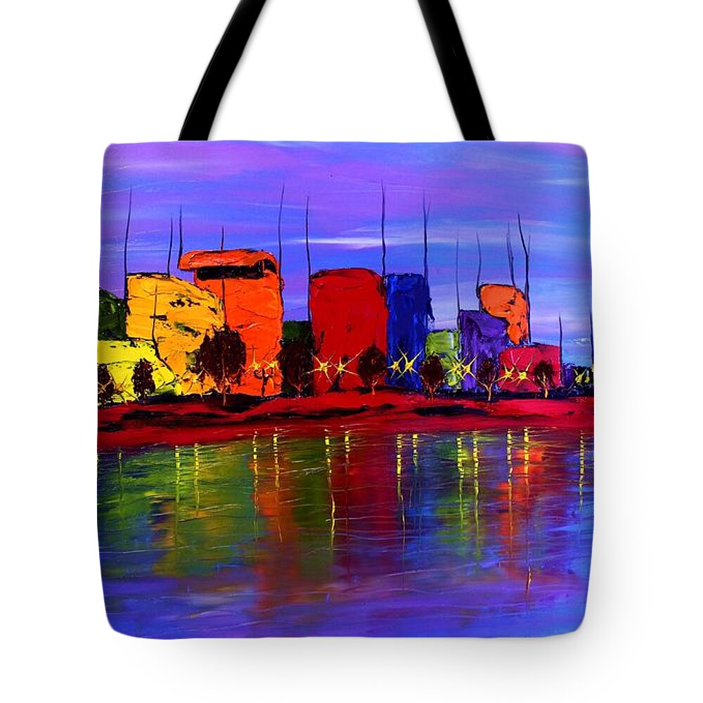  Tote Bag featuring the painting Abstract World Of Portland #10 by James Dunbar