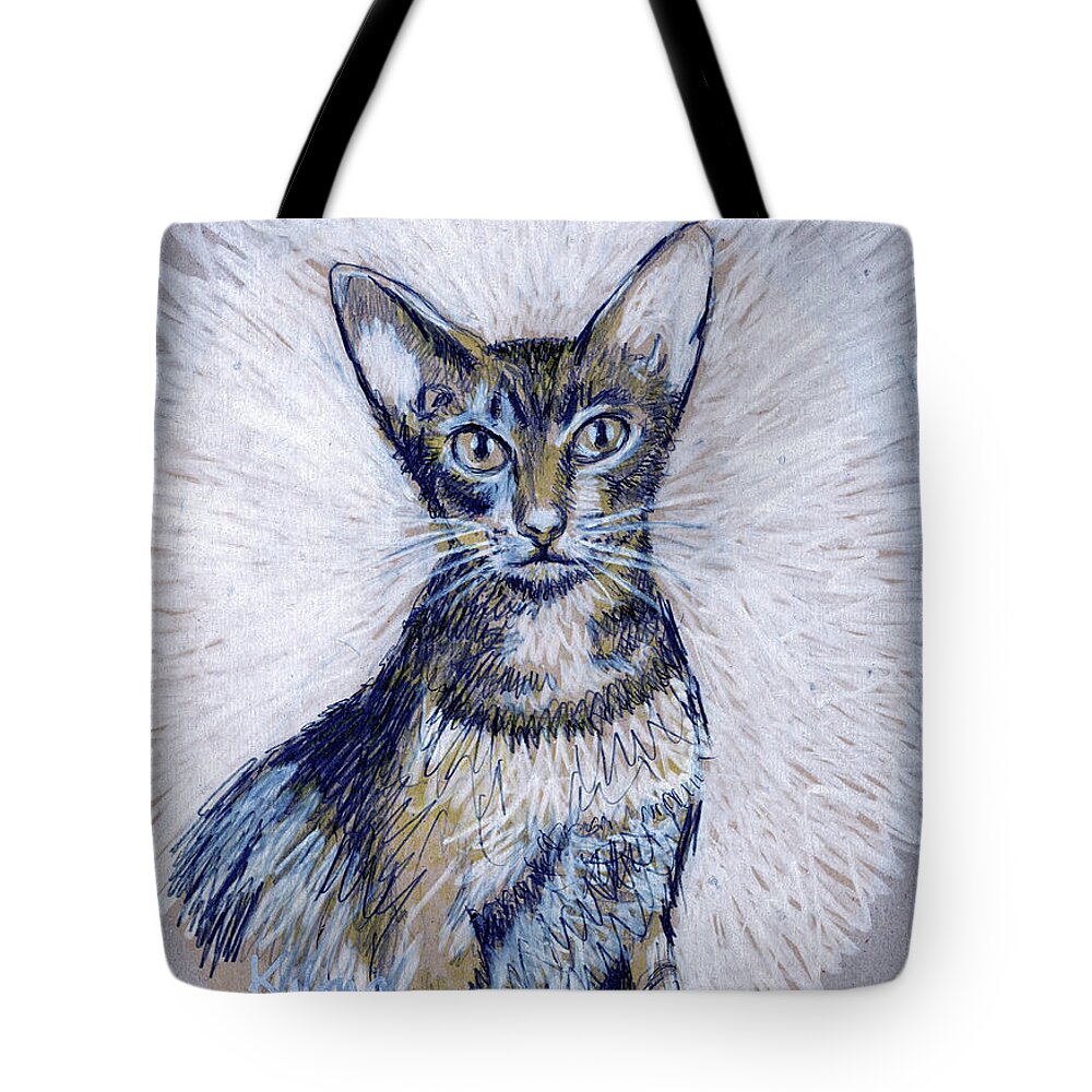 Cat Tote Bag featuring the mixed media Aby by Stan Kwong