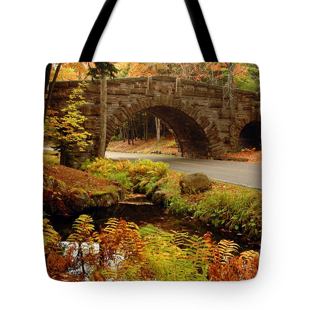 Acadia Tote Bag featuring the photograph Acadia Stone Bridge by Alana Ranney