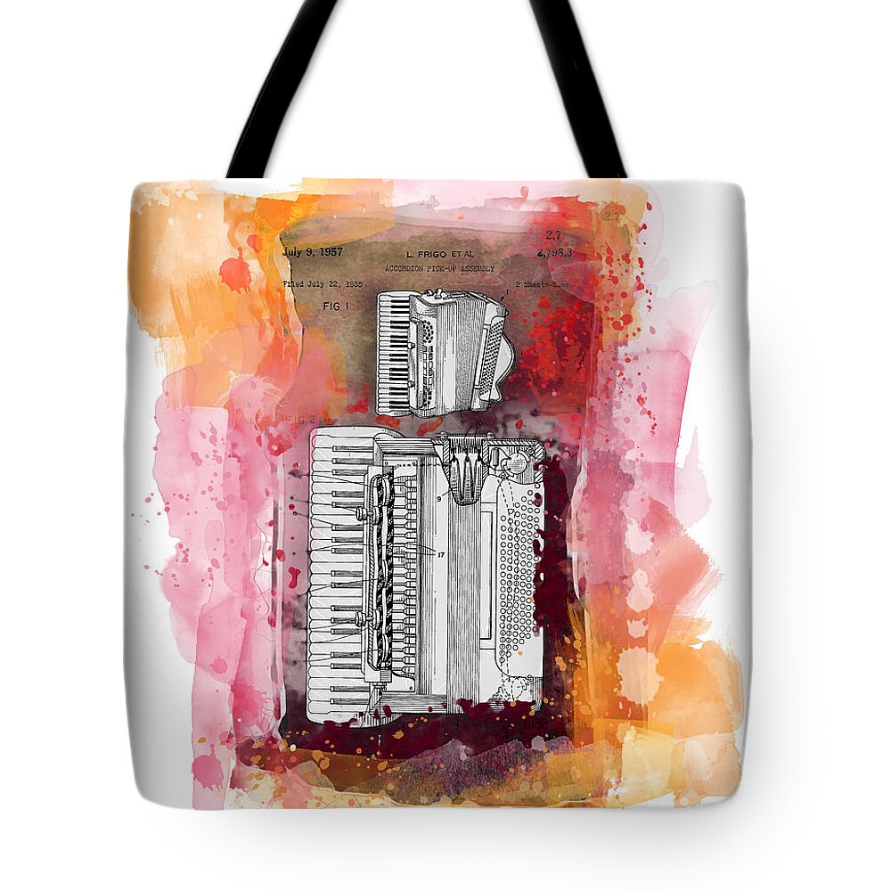 Patent Art Tote Bag featuring the mixed media Accordion - patent art by Justyna Jaszke JBJart