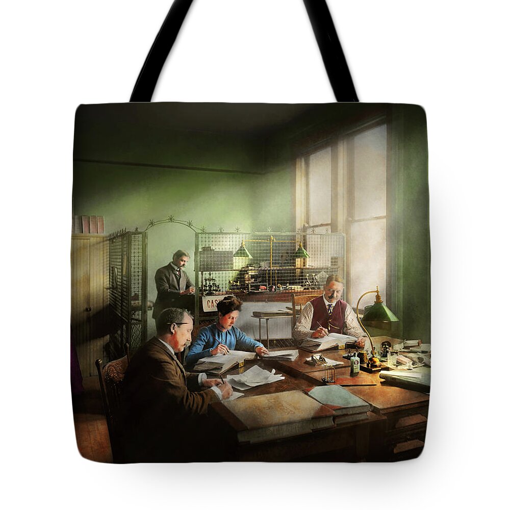 Accounting Tote Bag featuring the photograph Accountant - The- Bookkeeping dept 1902 by Mike Savad