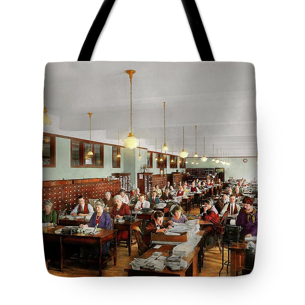 Office Tote Bag featuring the photograph Accountant - Workaholic 1923 by Mike Savad