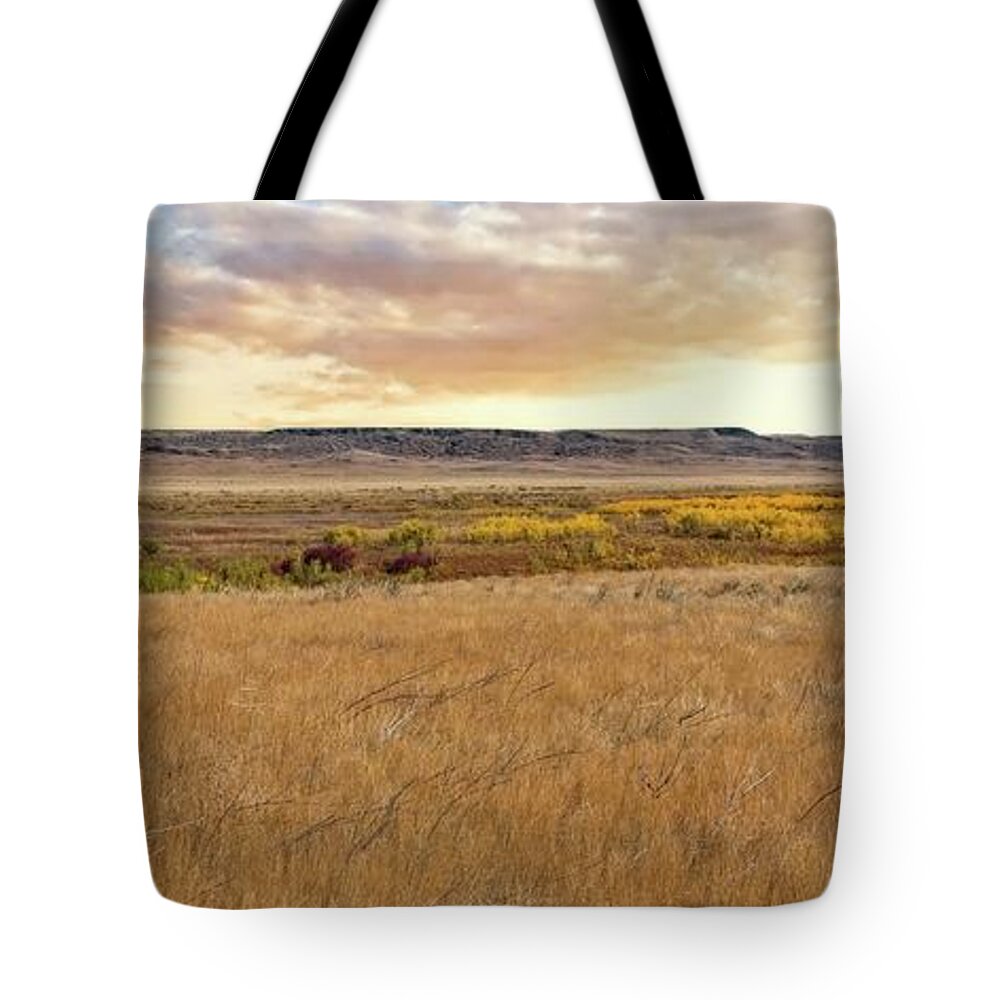 Canada Tote Bag featuring the photograph Across The Frenchman River Pano by Allan Van Gasbeck
