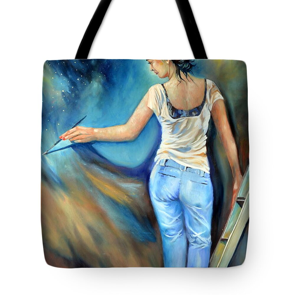 Painter Tote Bag featuring the painting Across the universe by Parag Pendharkar
