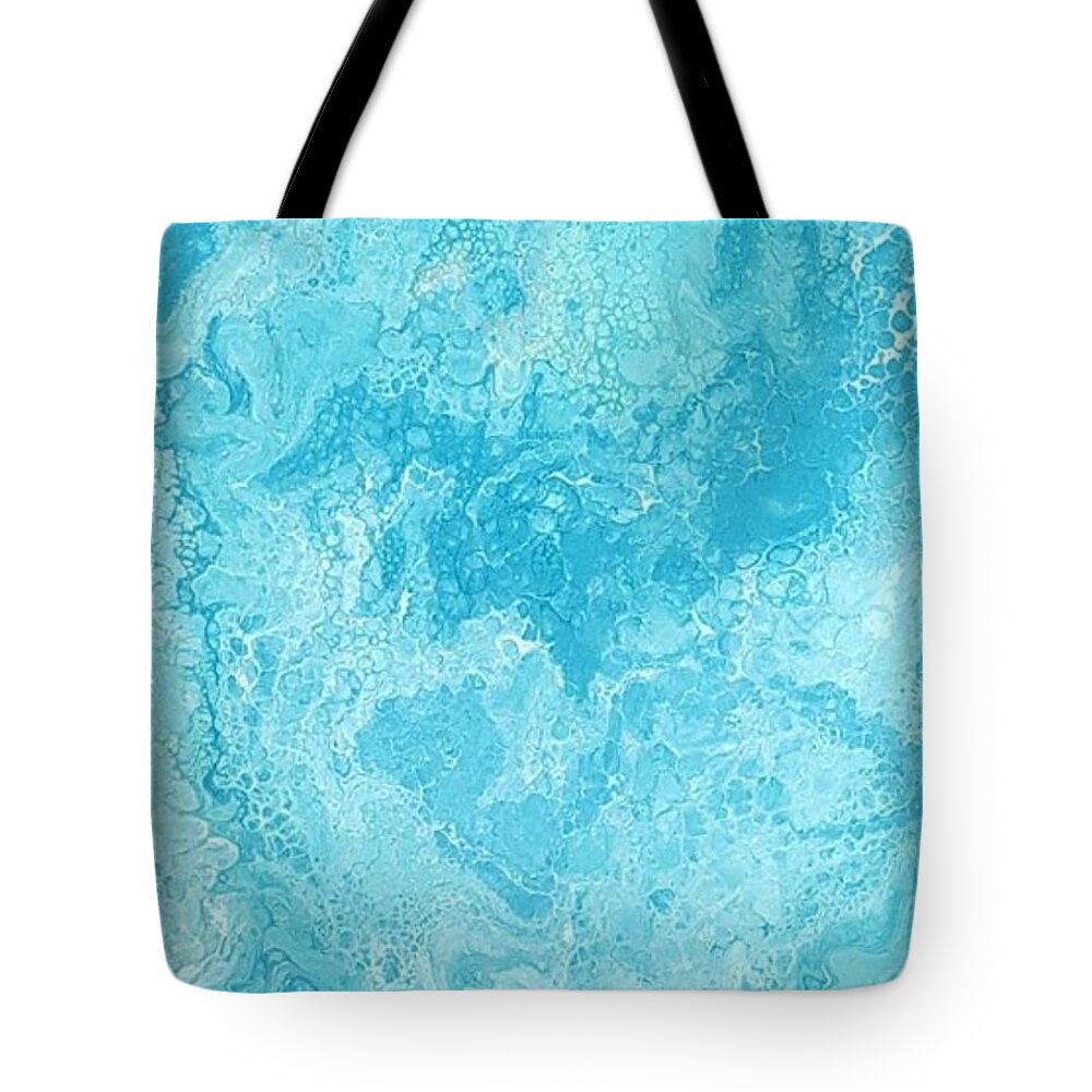 #acrylicdirtypour #abstractacrylics #abstractpainting #coolcolorart #coolart Tote Bag featuring the painting Acrylic Dirty Pour with Teals aquas and gold by Cynthia Silverman