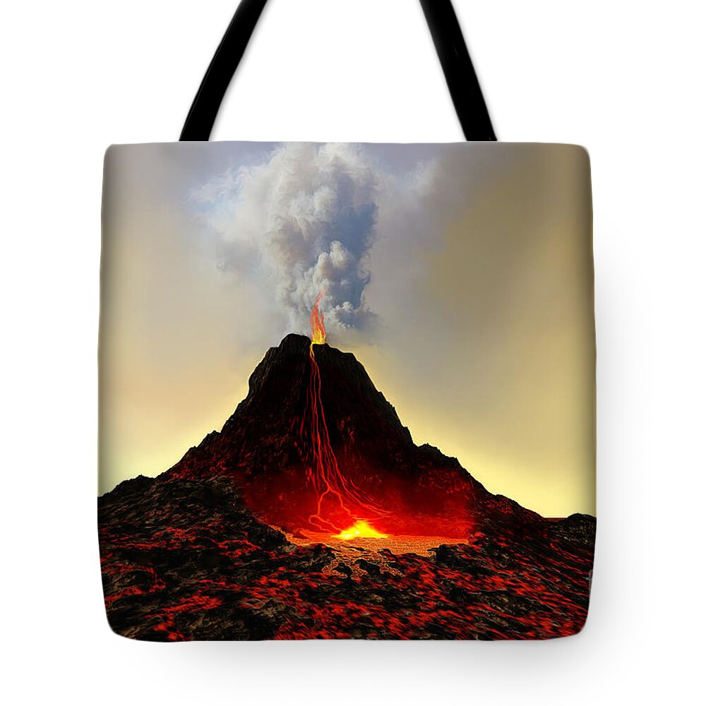 Volcanic Tote Bag featuring the painting Active Volcano by Corey Ford
