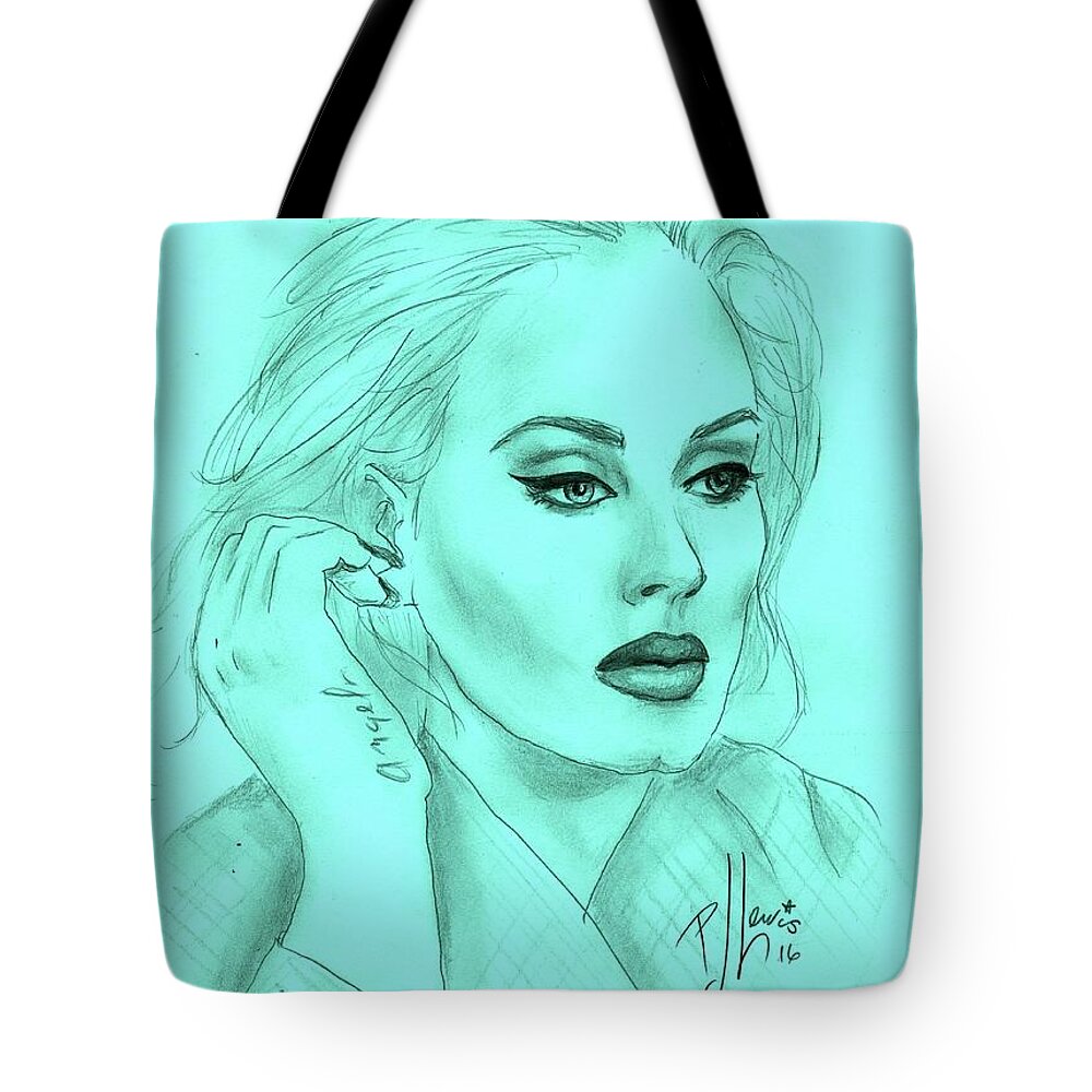 Adele Tote Bag featuring the drawing Adele by PJ Lewis