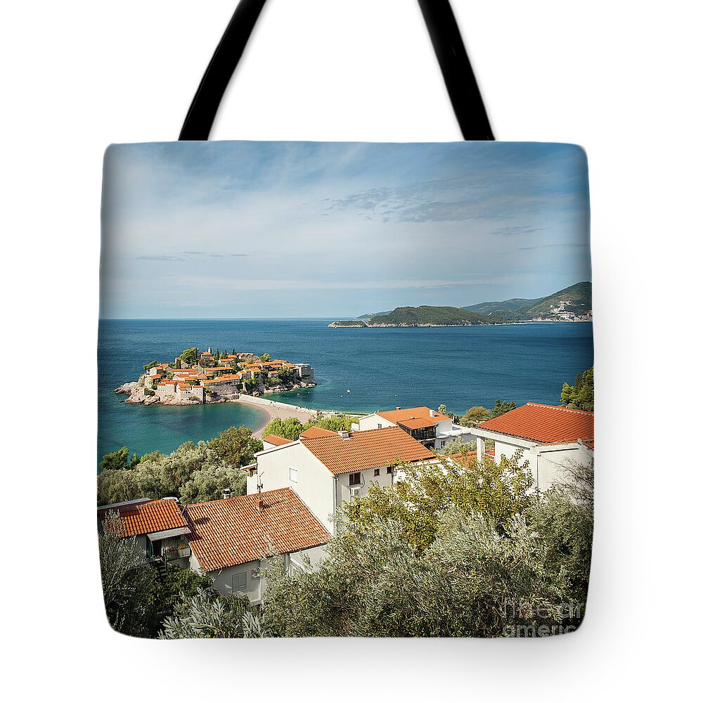Sveti Stefan Tote Bag featuring the photograph Adriatic historic village of Sveti Stefan by Sophie McAulay