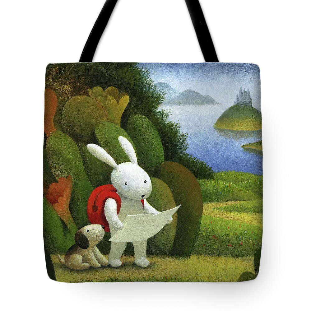 Rabbit Tote Bag featuring the painting Adventurers by Chris Miles