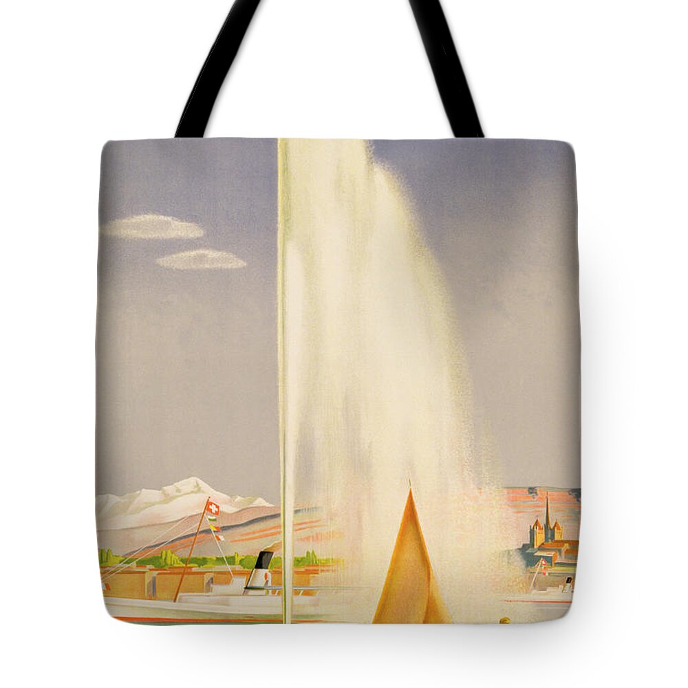 Advertisement For Travel To Geneva Tote Bag featuring the painting Advertisement for travel to Geneva by Fehr