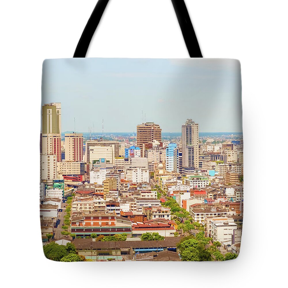 Buildings Tote Bag featuring the photograph Aerial view at the city of Guayaquil, Ecuador by Marek Poplawski