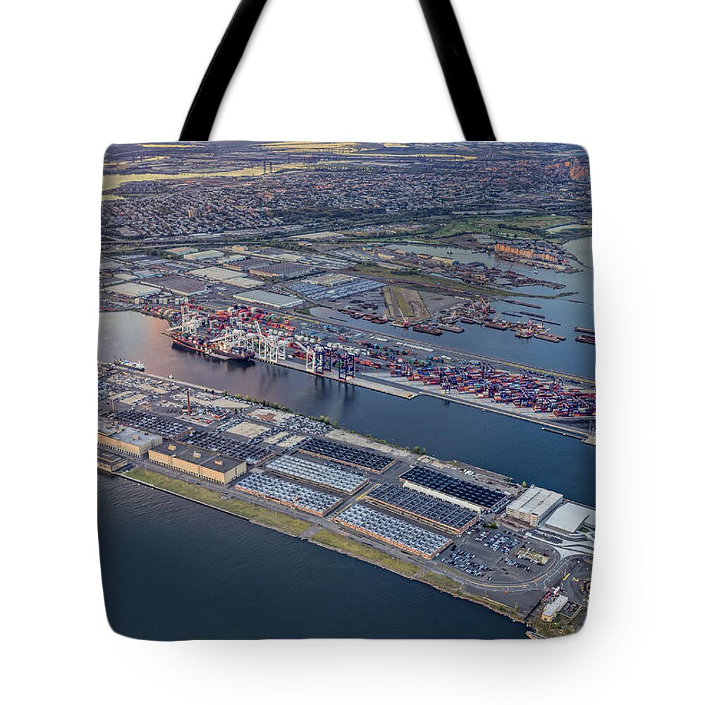 Aerial View Tote Bag featuring the photograph Aerial View Bayonne Container Terminal by Susan Candelario