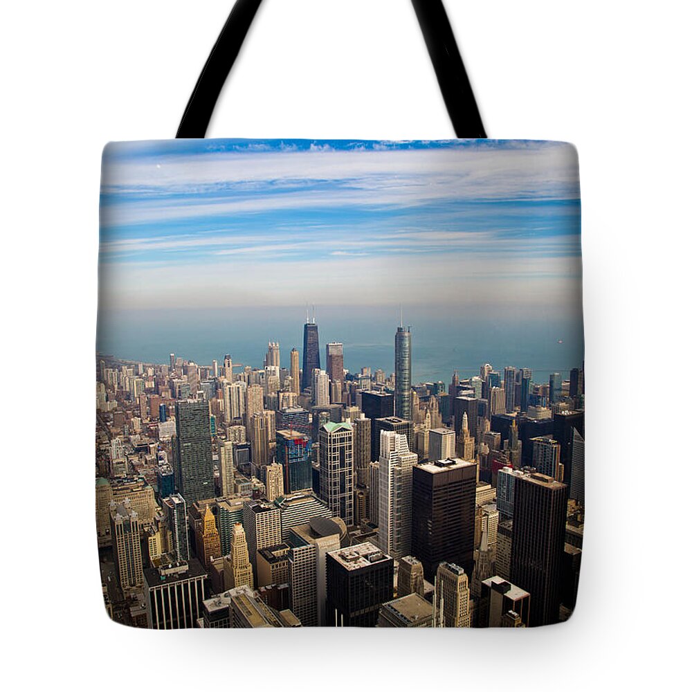 Chicago Tote Bag featuring the photograph Aerial View of Chicago by Lev Kaytsner