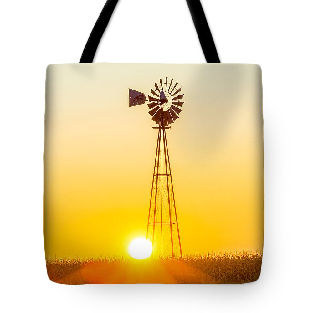 Amish Decor Tote Bag featuring the photograph Aermotor Sunset Vertical by Chris Bordeleau