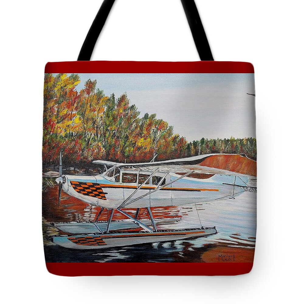 Aeronca Chief Float Plane Tote Bag featuring the painting Aeronca Super Chief 0290 by Marilyn McNish