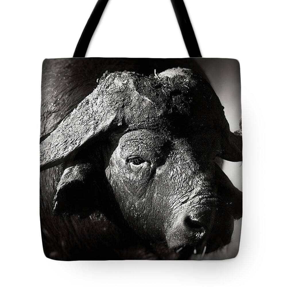 Buffalo Tote Bag featuring the photograph African buffalo bull close-up by Johan Swanepoel