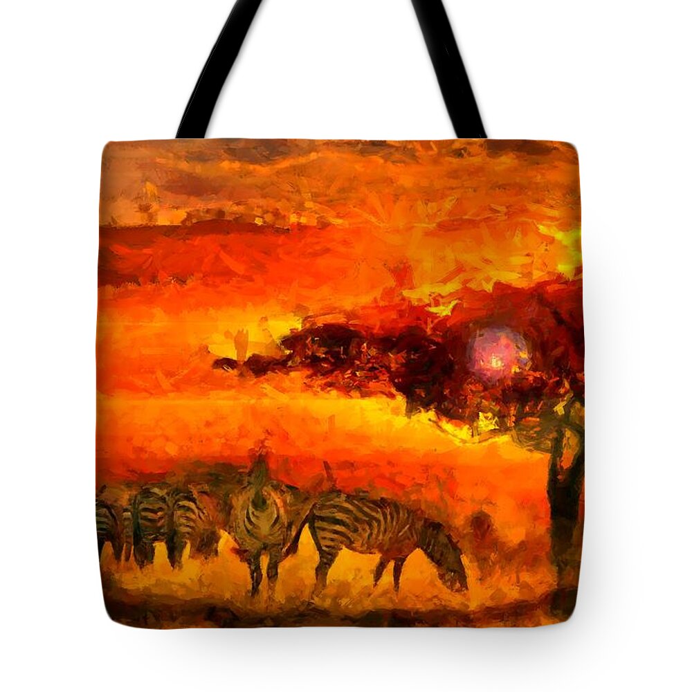 African Landscape Tote Bag featuring the digital art African Landscape by Caito Junqueira