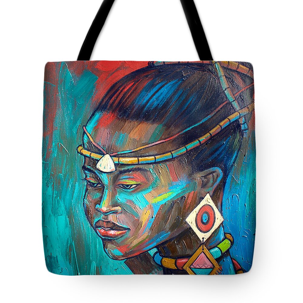 Africa Tote Bag featuring the painting African Princess by Amakai