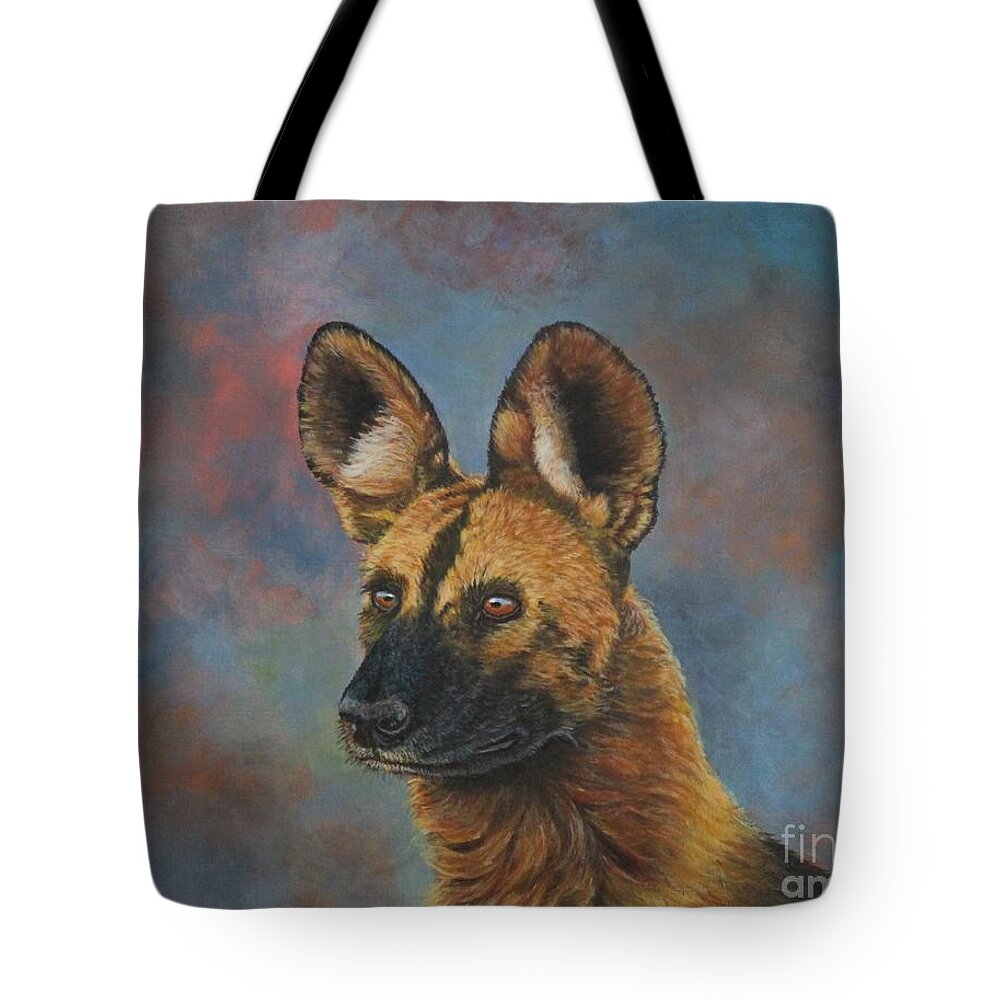Dog Tote Bag featuring the painting African Painted Wild Dog by Bob Williams