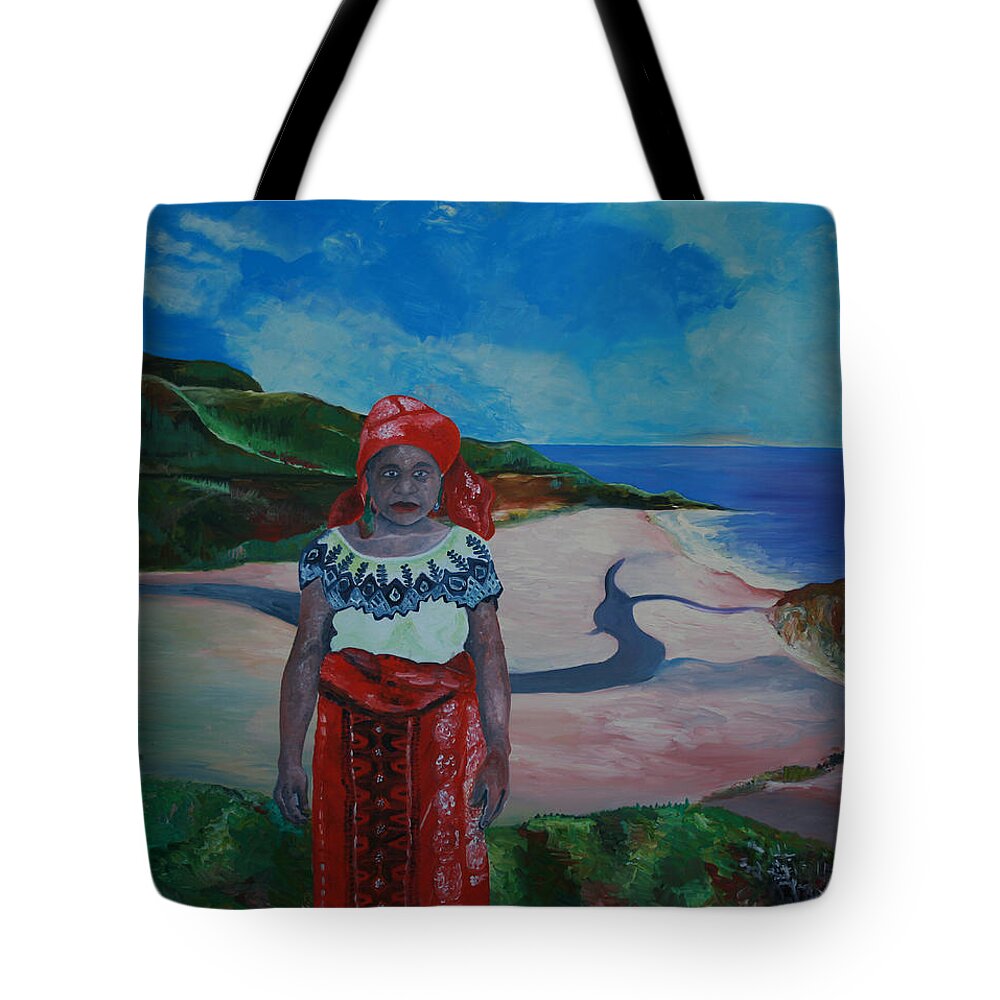 African Woman Tote Bag featuring the painting African Woman by Obi-Tabot Tabe