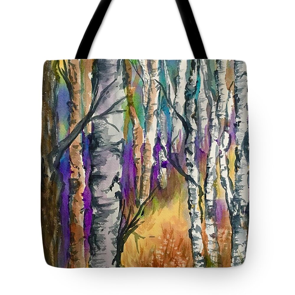 Birches Tote Bag featuring the painting Afternoon Among the Birches by Ellen Levinson
