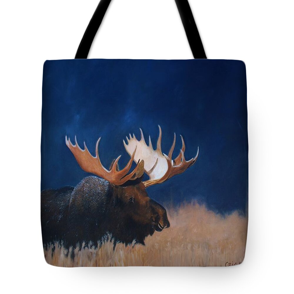 Moose Tote Bag featuring the painting Afternoon light. by Jean Yves Crispo