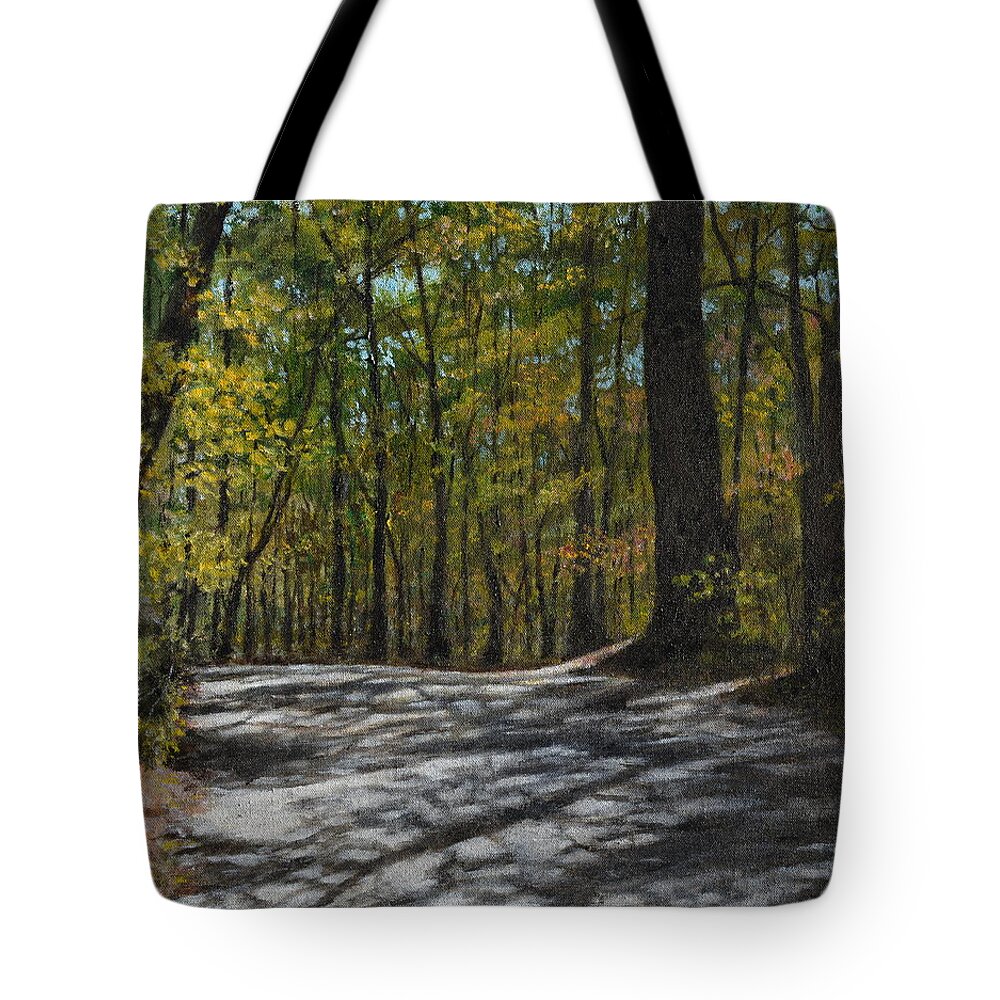 Mountain Road Tote Bag featuring the painting Afternoon Shadows - Oconne State Park by Kathleen McDermott