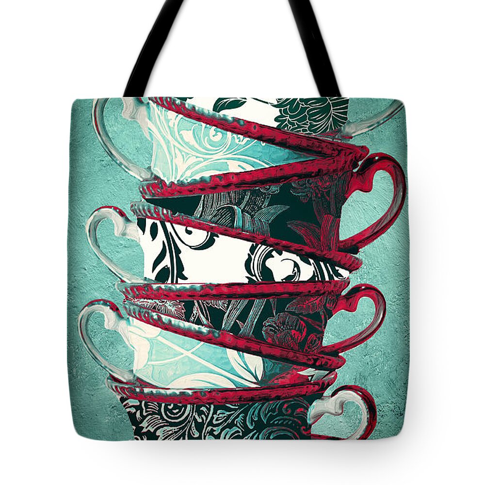 Tea Tote Bag featuring the painting Afternoon Tea Aqua by Mindy Sommers
