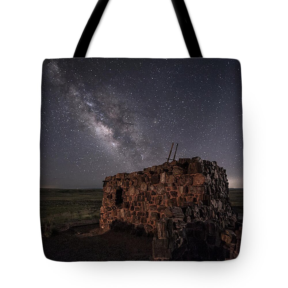Petrified Forest Tote Bag featuring the photograph Agate House at Night by Melany Sarafis