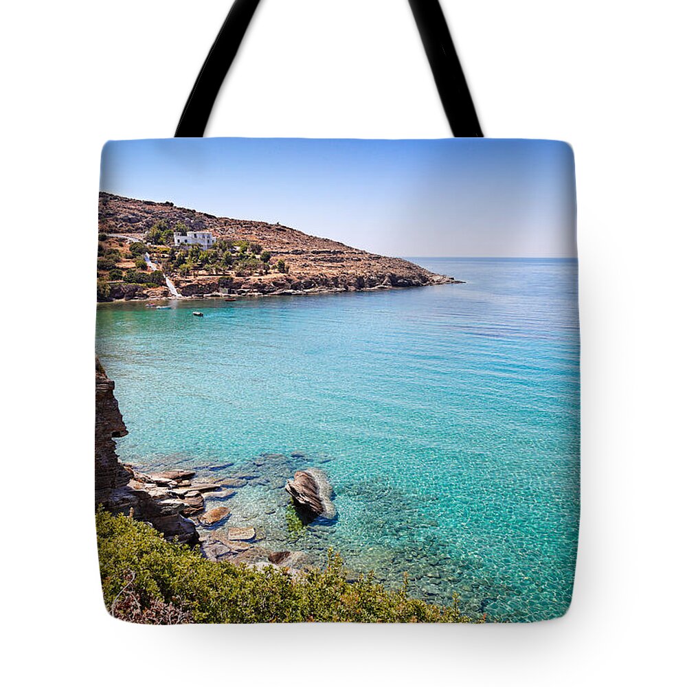 Agia Tote Bag featuring the photograph Agia Marina beach in Andros - Greece by Constantinos Iliopoulos