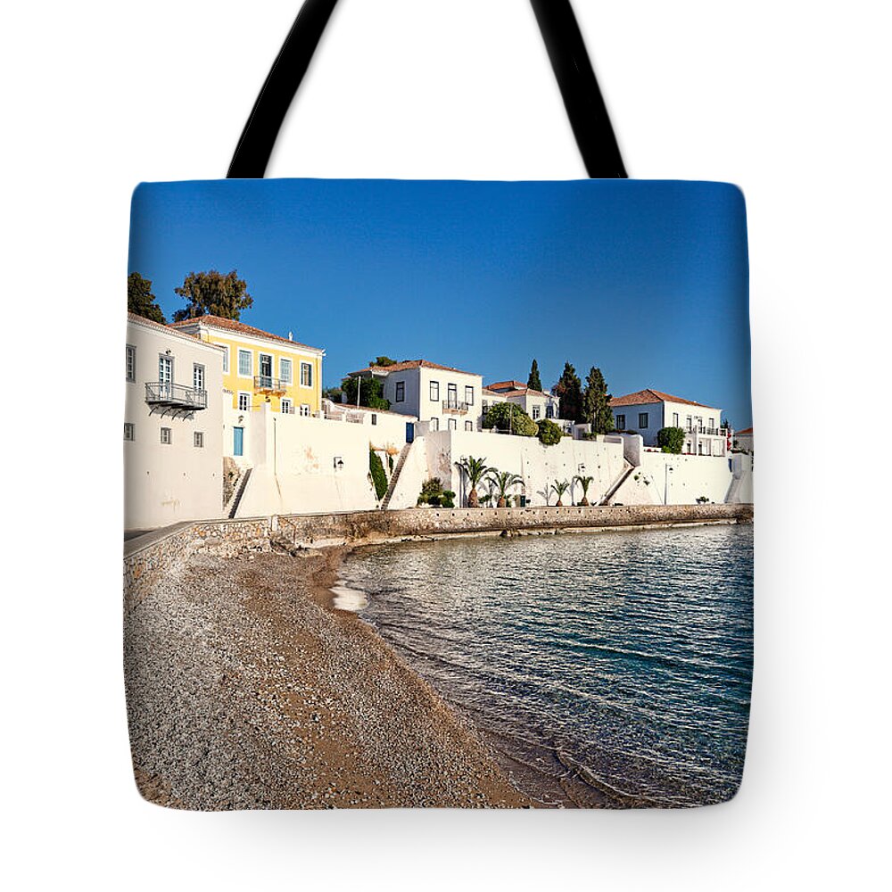 Architecture Tote Bag featuring the photograph Agios Nikolaos in Spetses island - Greece by Constantinos Iliopoulos