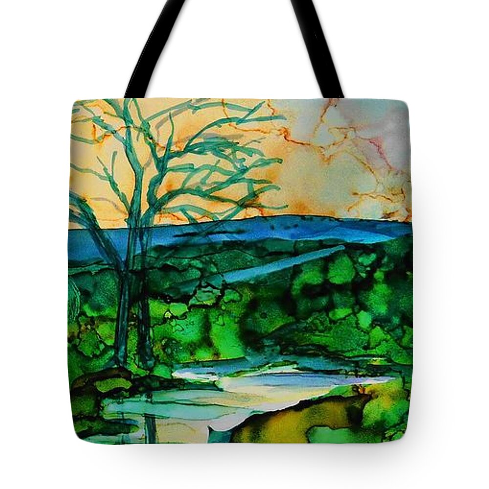 Alcohol Ink Tote Bag featuring the painting Stream - A 235 by Catherine Van Der Woerd